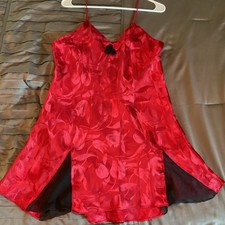 Victoria's Secret Gold Label Red Slip Nightgown Mini Dress Shiny Bow Coquette
