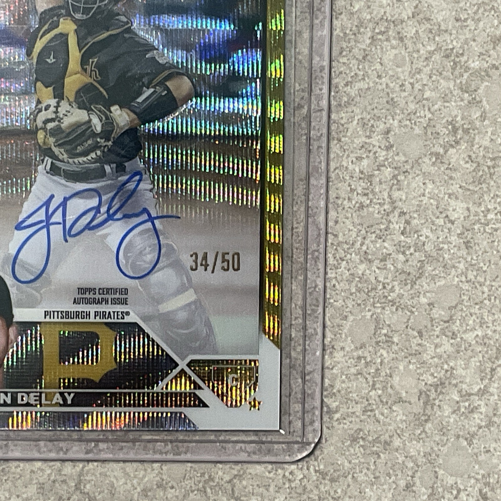 2023 Topps Chrome Update Gold Wave Refractor 34/50 Jason Delay #RA-JD Auto RC view 2