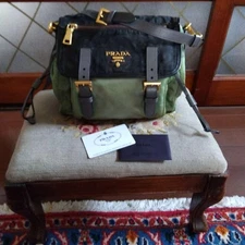 Prada Nylon Shoulder Bag Dark Green Unused Near Mint with Multiple Pockets