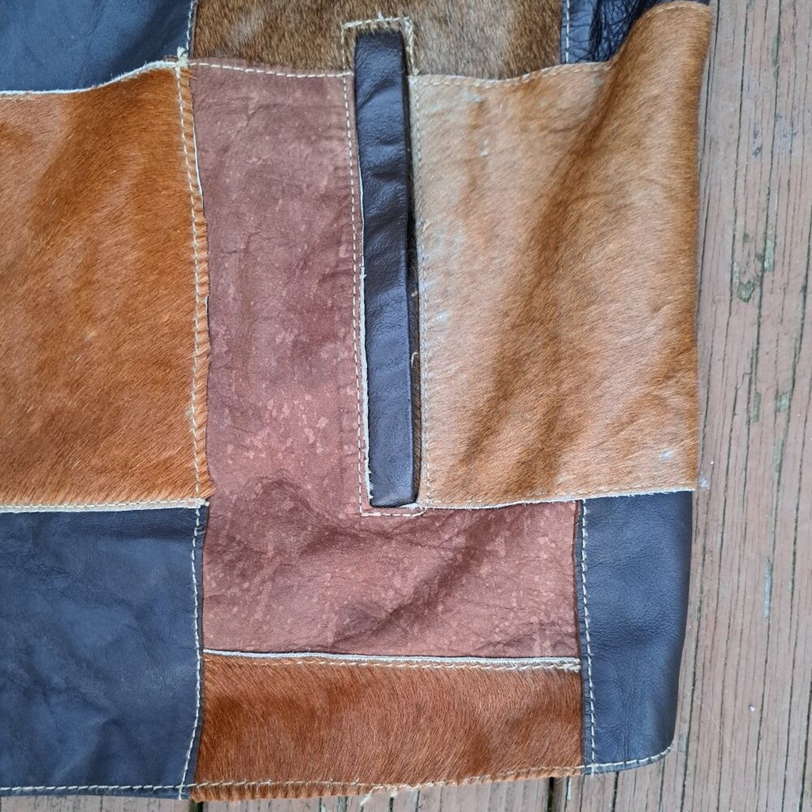 Vintage Davoucci Jacket Leather Patchwork Men Bro… - image 10