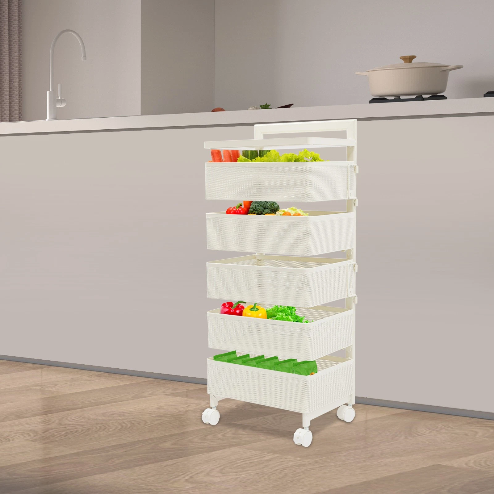 Rotating Storage Rack, Kitchen Organizer With Rotating Basket