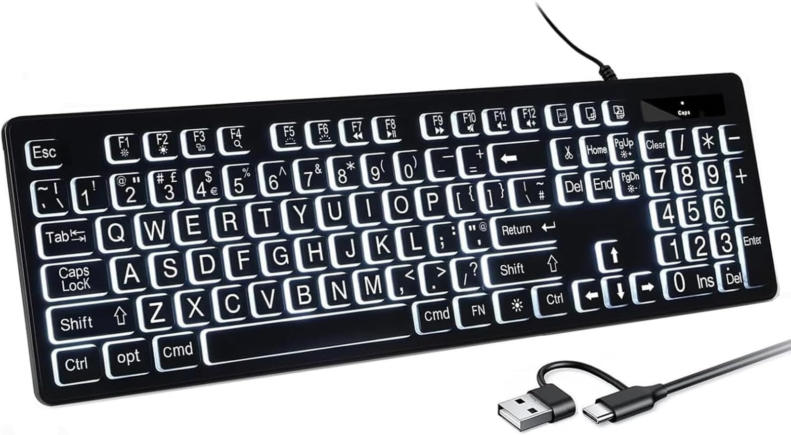 Backlit Keyboard for Mac &ndash; Full Size Wired USB Keyboard with Numeric Keypad, ...