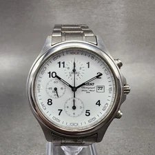 Orient Chronograph Watch Men 38mm White Dial Silver Tone Round New Battery