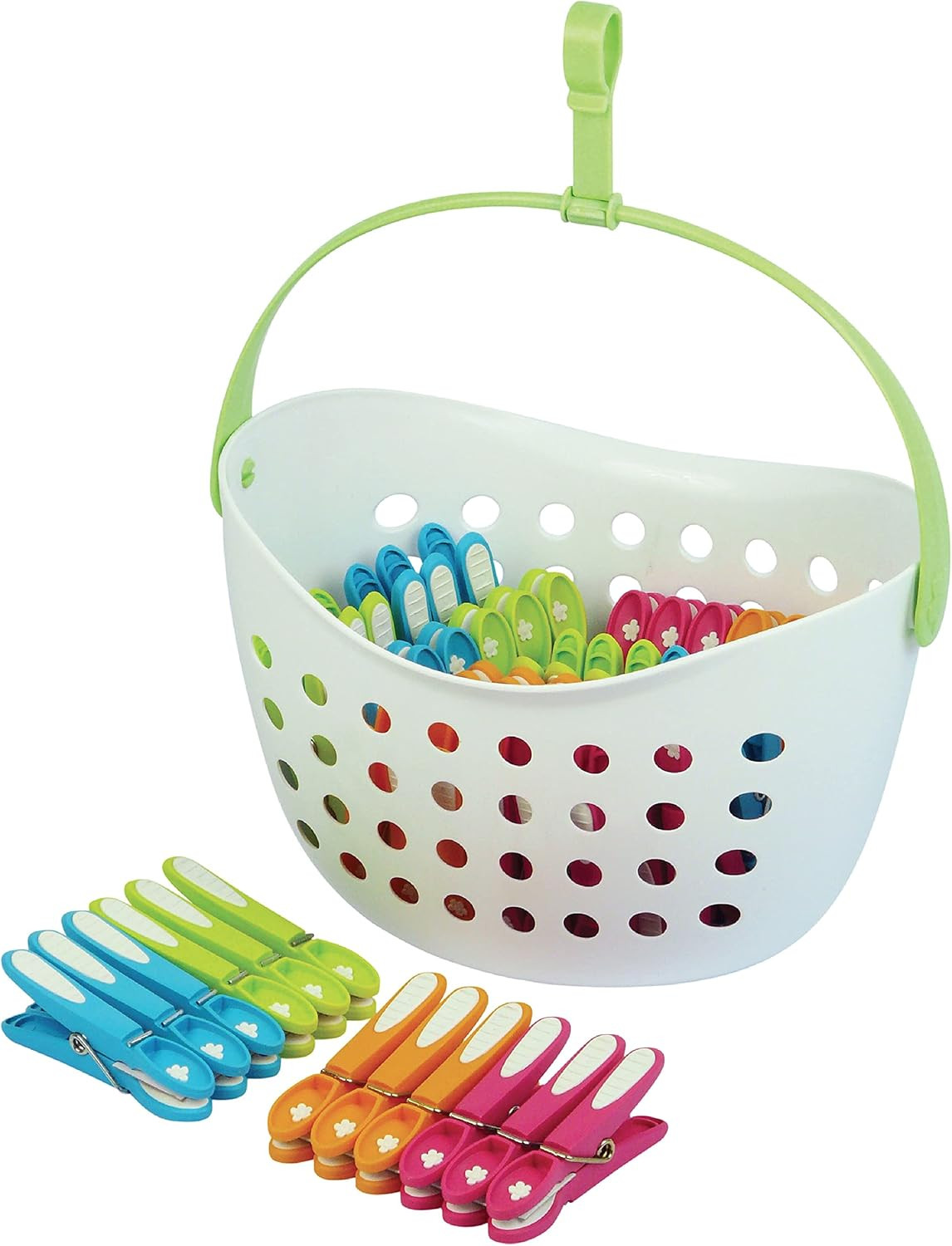 Panier Pinces à Linge Antiglissantes 48 pièces Fabrication Française Plastique Blanc