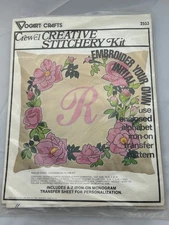 Vintage Vogart Crafts Crewel Pillow Kit 2553 Roses Embroider Your Own Initial