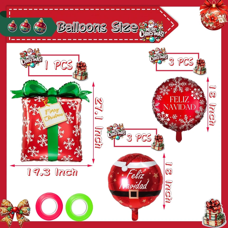 7 PCS Christmas Balloons Party Decoration, Cute Decorative Box Red Snowflake  - Image 2 of 4