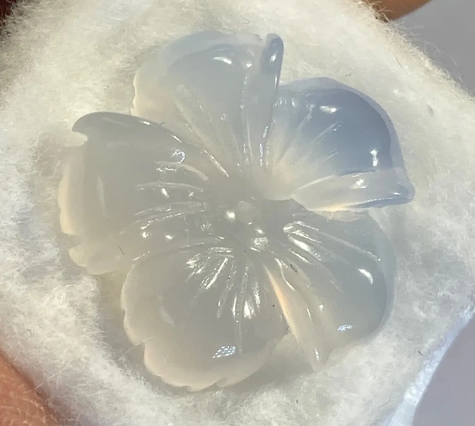 Light Blue Chalcedony Translucent Flower Carving With Center Hole 18mm Gem e05 - Image 2 of 4