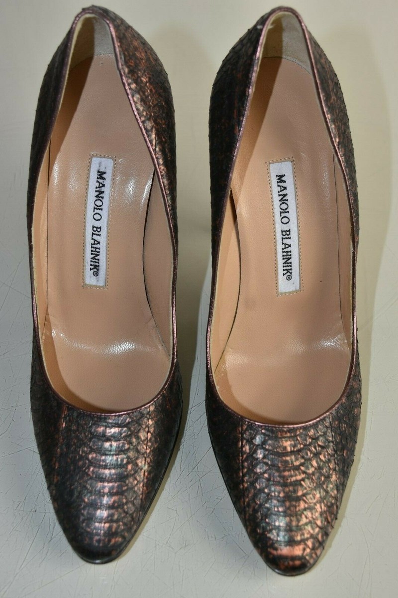$1295 NEW Manolo Blahnik TUCCIO Pumps EXOTIC PYTHON Heels BB Brown