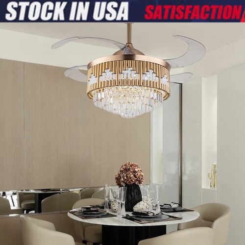 42 Acrylic Retractable Invisible Ceiling Fan Light LED Chandelier Lamp w/Remote - Picture 10 of 18