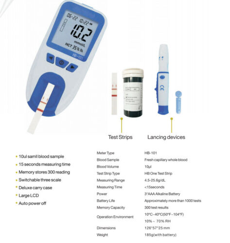 Analizador Monitor de anemia Medidor de hemoglobina sanguínea Prueba HB y HCT con tiras de 25 piezas - Imagen 4 de 12