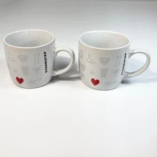 Starbucks Mugs Things I Love Red Heart 7.8 Ounce Coffee Expresso Cups Set of 2