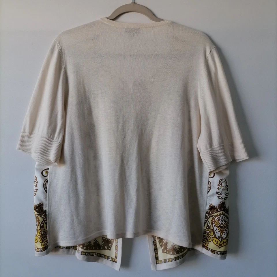 Cárdigan suéter Talbots para mujer marfil manga corta seda estampado cachemira talla 1X Foto 2 de 4