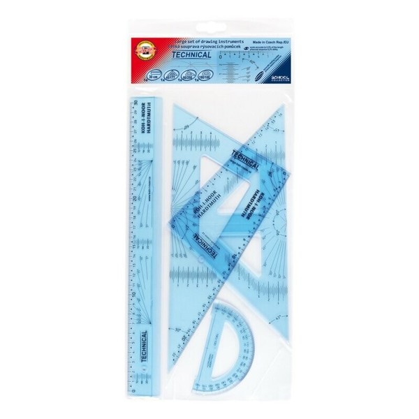 Geometrie Set 4-Teilig Dreiecke Winkelmesser Lineal Transparent Blau-image