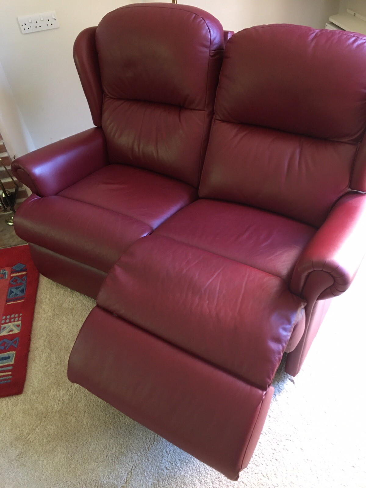 Sherborne Malvern Wine Leather Electric Riser Recliner Chair x2 + Two Seat Sofa. eBay