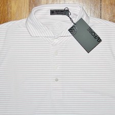 G/FORE Feeder Stripe Pique Golf Polo Shirt Blush Mens L G4M023K180 G4 New