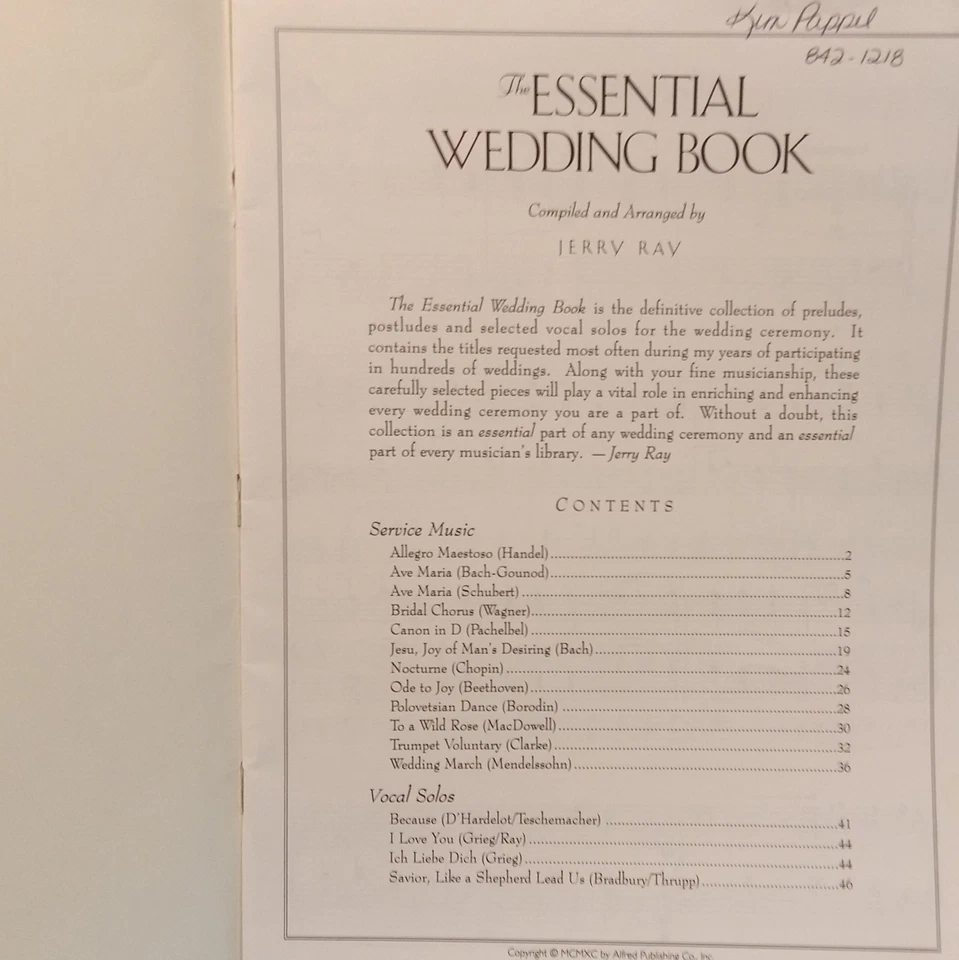 The Essential Wedding Song Book Piano Vocal Sheet Music Book By Jerry Ray - Image 2 of 4