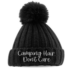 Camping Hair Dont Care Faux Fur Pop Pom Beanie Verbier Autumn Fashion Her Kni...