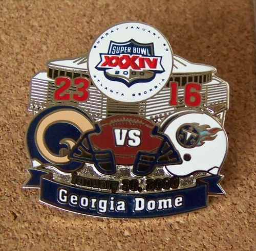 SB Super Bowl 34 XXXIV St L Rams Titans Willabee & Ward pin w/ card NFL W&W - Picture 3 of 6