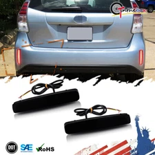 For 2012-2017 Toyota Prius V Rear Bumper Fog Lights Brake LED Lamps, Black Lens