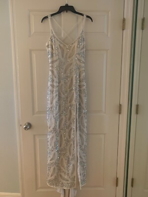 PRECIOUS FORMALS Beaded White Pageant Wedding Prom Dress Size M | eBay