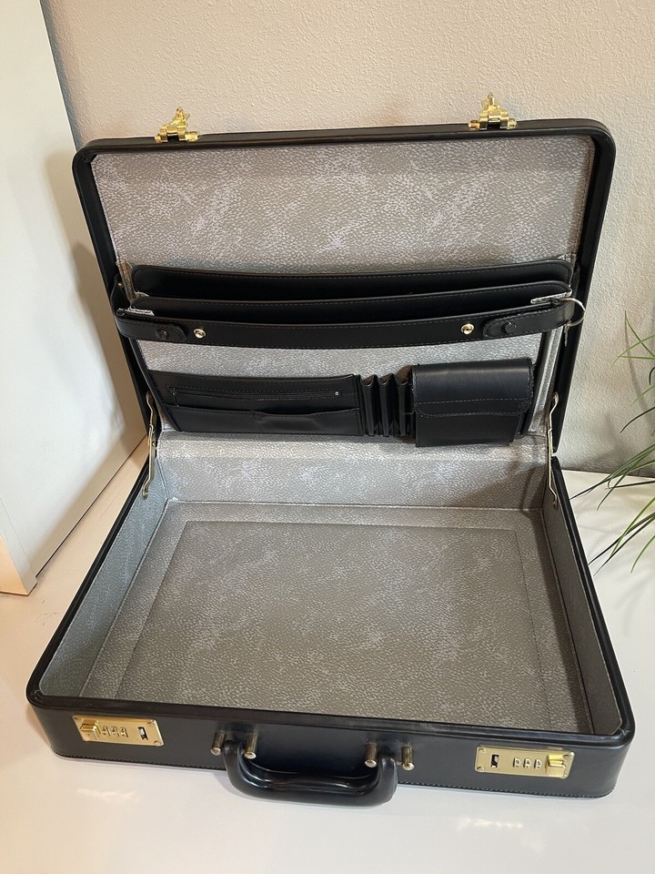 Professional Executive Black Business Briefcase Faux Leather