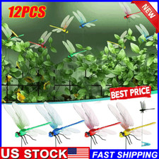 12Pcs 3D Fake Dragonfly Pole Clips for Gardening Decoration Crafts, 4 Color US