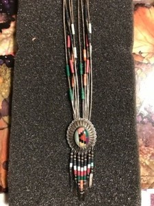 Native American Indian Liquid Silver Necklaces with Stone Inlay Pendant