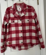 Simply Southern Buffalo Plaid Heavy Shirt Shacket Pink With Side Pockets Nice!