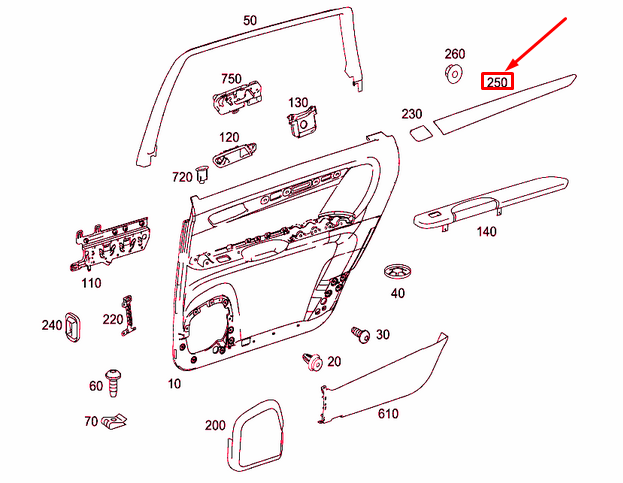 MERCEDES-BENZ R W251 Rear Right Door Ornamental Trim A2517300222