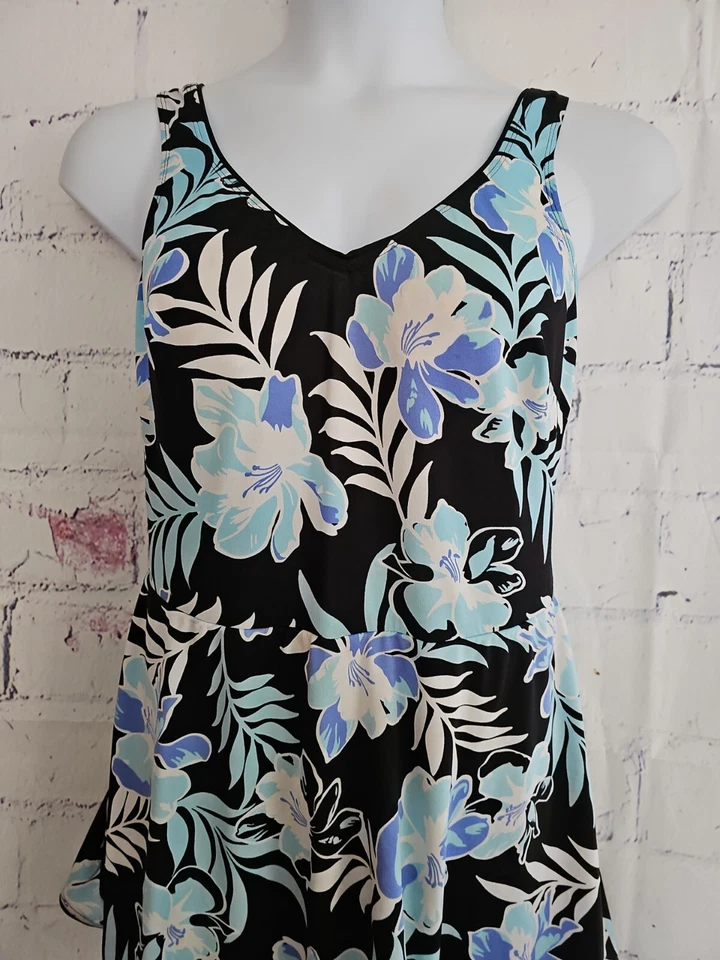 Gabar One Piece Swimsuit Swim Dress Multicolor Floral Size 16 V-neck Wide Strap - Image 2 of 4