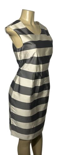 Burberry London Silk Blend Sleeveless A- line Dress UK10 US 8 Striped Gray/Ivory