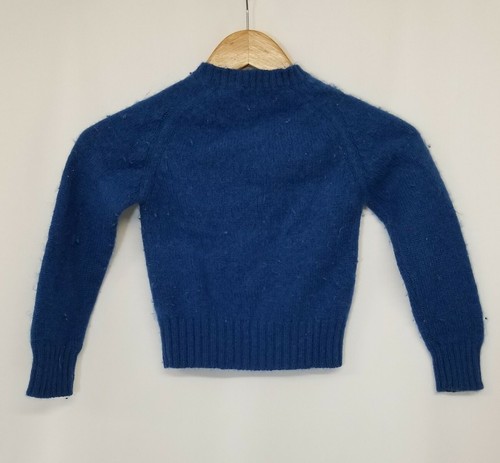 Vtg Brigadoon Saugatuck MI Blue Wool Blend Embroidered Rainbow Unicorn Sweater S - Picture 4 of 6