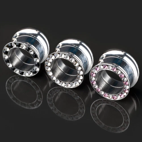 Tumundo 2 Flesh Acciaio Tunnel Strass Piercing Stretching Stud Orecchio