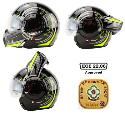 VIPER F242 FLIP FRONT 180° FULL FACE MODULAR MOTORCYCLE HELMET REVO FLUO YELLOW