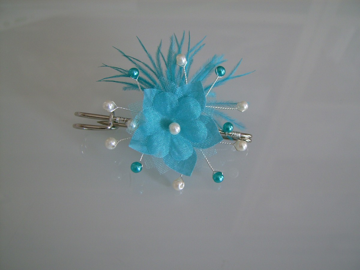 Attache-traîne/broche Pour Robe De Mariée Bleu Turquoise/ivoire - Neuf