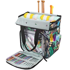 Crochet & Knitting Bag, Travel Yarn Storage Tote Organizer for Hooks Needles