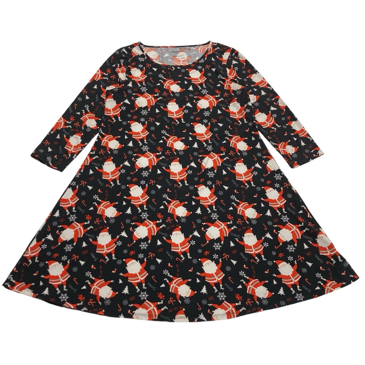 knee length santa dress North Pole Black 3/4 Sleeve Claus Graphic Women's Size S Cocktail attire