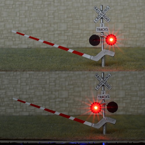 2 x HO scale railroad crossing signal arm gate stop lever flasher 2 tracks #S2 - Afbeelding 1 van 9