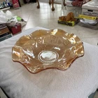 Vintage Jeannette Glass Iris and Herringbone Marigold Iridescent Ruffled Bowl