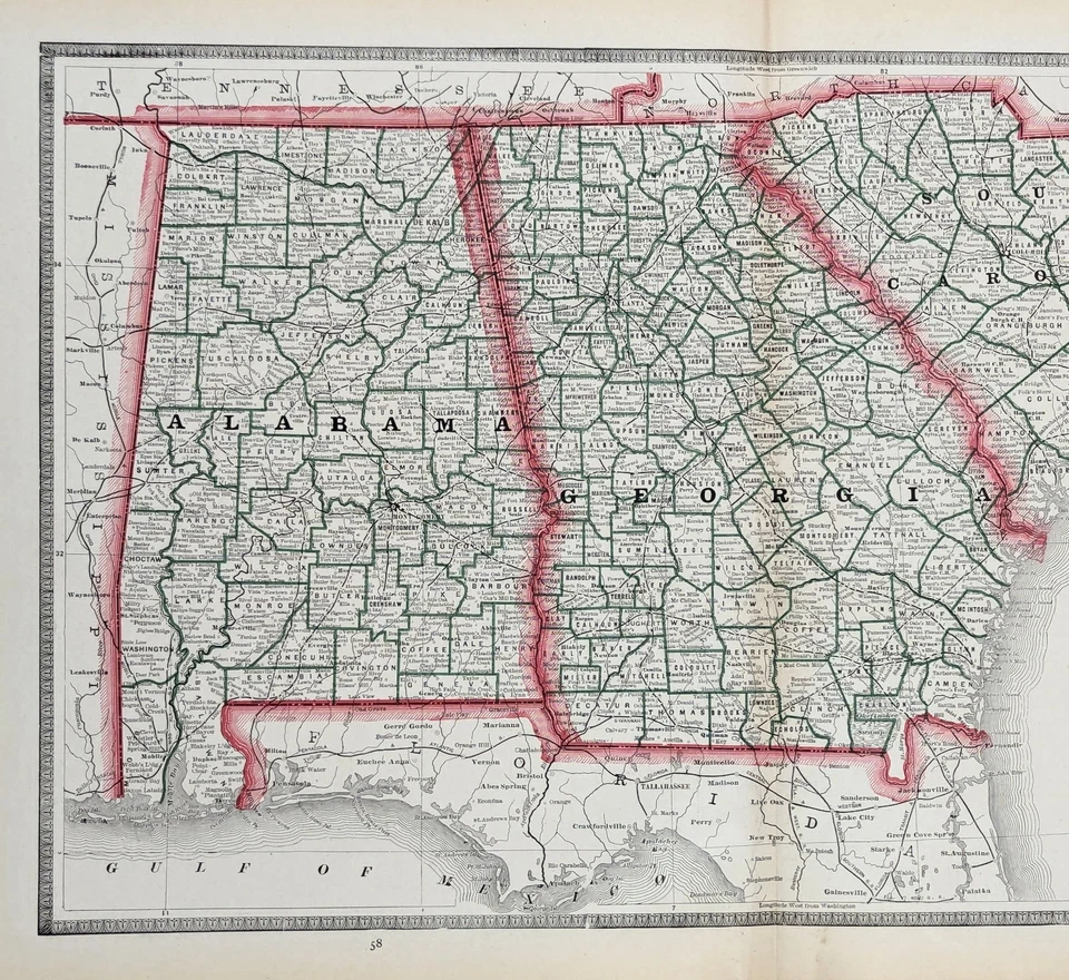 1883 GEORGIA - SOUTH CAROLINA - ALABAMA  Map ORIGINAL (19x12)  CHARLESTON - Image 3 of 4