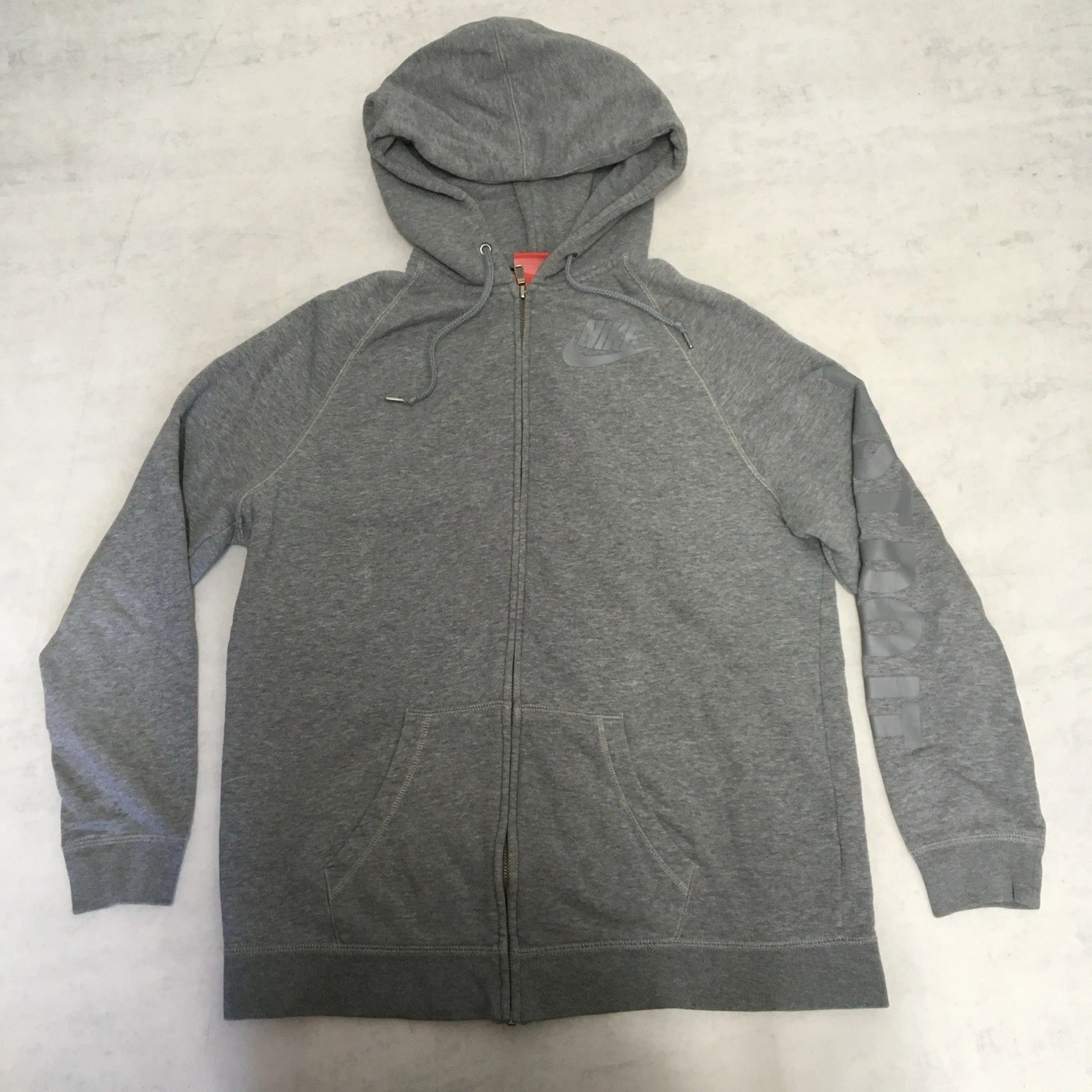 Nike Hoodie Womens Medium Grey Full Zip Hooded Sweatshirt Baggy Y2K Swoosh