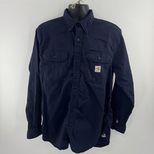 Carhartt FR Button Front Work Shirt Men s Large Reg Navy Flame Resistant C1