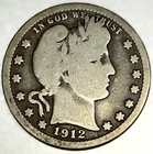 1912-P Barber Quarter Dollar 25 Cents VG Very Good Condition - 1882