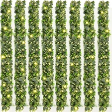 8Pcs Eucalyptus Garland with Lights, Greenery Garland, Green Garland with Flo...