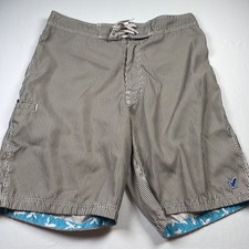 American Eagle Men  s 34 Board Shorts Blue Stripe Swim Trunks