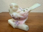 Fenton Burmese Satin Glass Bird on Branch Hand Painted Signed Sean K Fenton