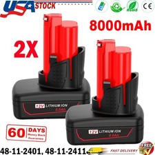 2Pack 8.0Ah Battery For Milwaukee for M12 LITHIUM Extended Capacity 48-11-2460