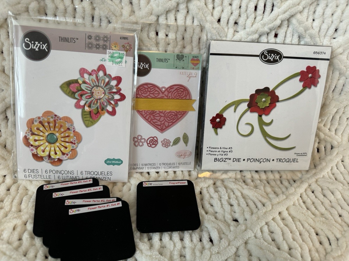 Sizzix Rare Bigz Die Flower&Vine,2 Thinlits( Heart( New)+Flowers)+