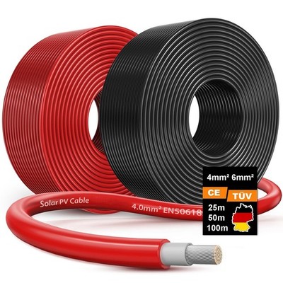 Solarkabel Photovoltaik Kabel PV Verlängerung Kabel für Solarpanel 4mm2 6mm2 DHL