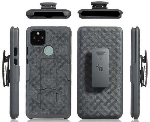 Black Case Kickstand Cover + Belt Clip Holster Holder for Google Pixel 4a 5G - 第 7/10 張圖片